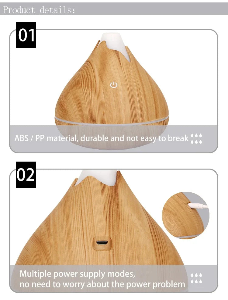 350ml USB Wood Aroma Diffuser – Ultrasonic Humidifier with LED Light