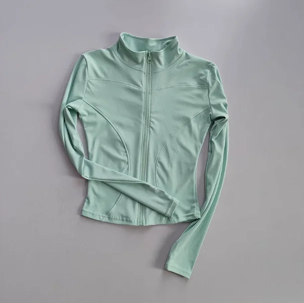 Women’s Slim Long-Sleeve Yoga Jacket – Quick-Dry Fitness Top with Zipper