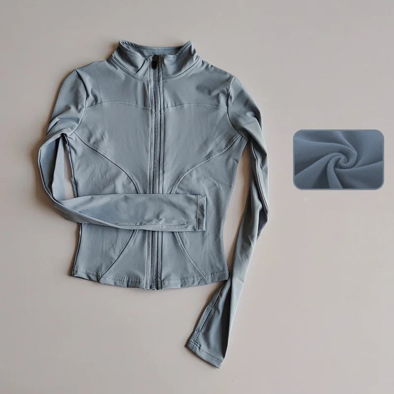 Women’s Slim Long-Sleeve Yoga Jacket – Quick-Dry Fitness Top with Zipper
