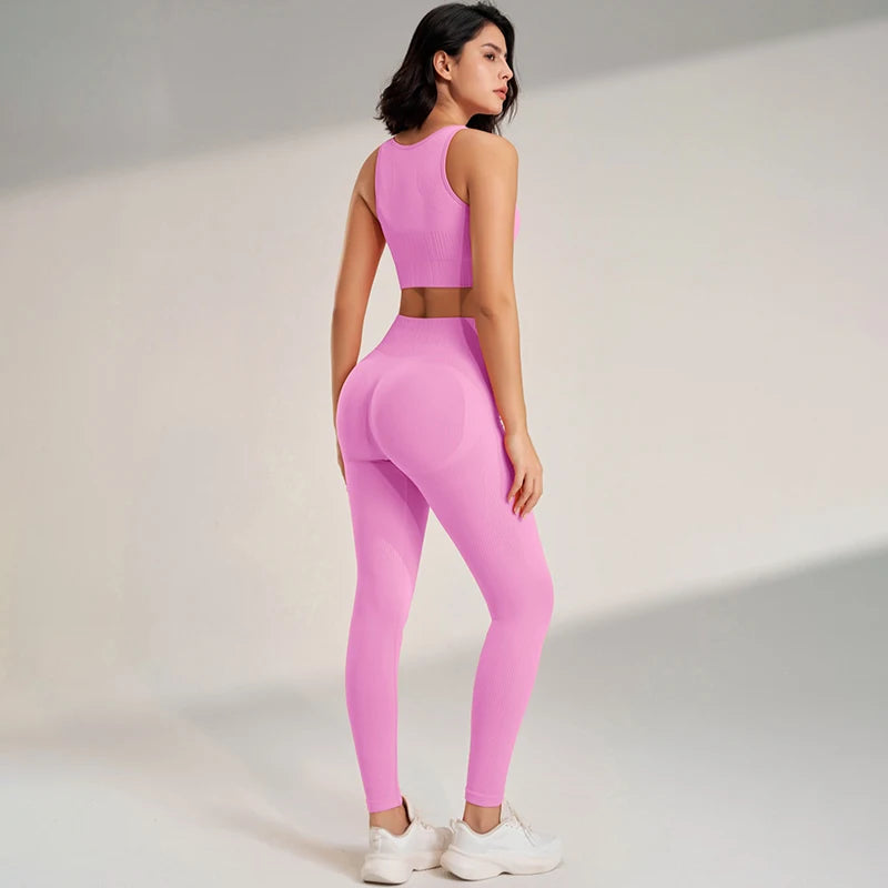Women’s Two-Piece Yoga Set – High-Waisted Leggings & Seamless Top