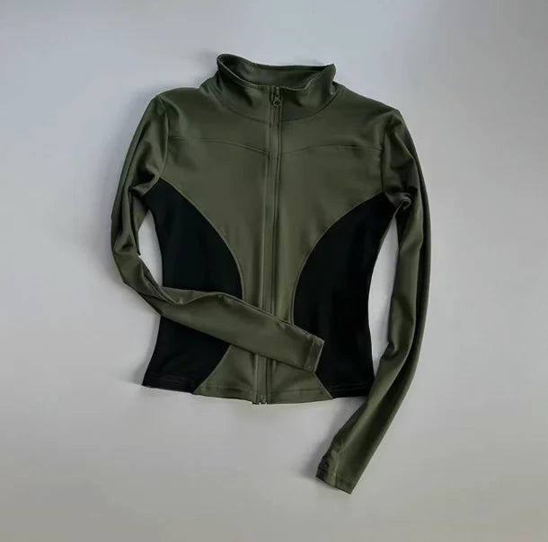 Women’s Slim Long-Sleeve Yoga Jacket – Quick-Dry Fitness Top with Zipper