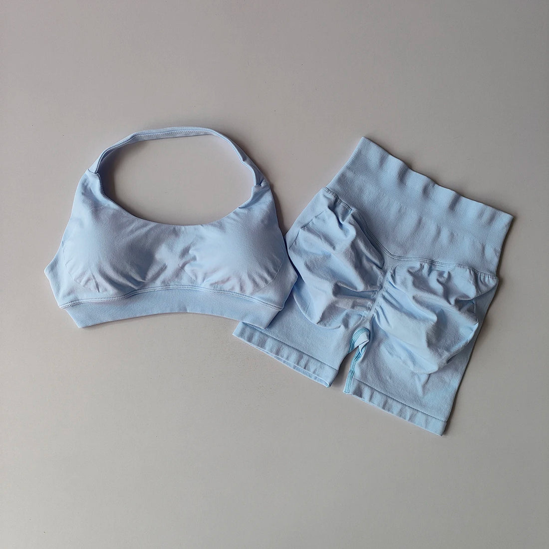 Women’s 2-Piece Yoga Set – Halter Sports Bra & Matching Shorts
