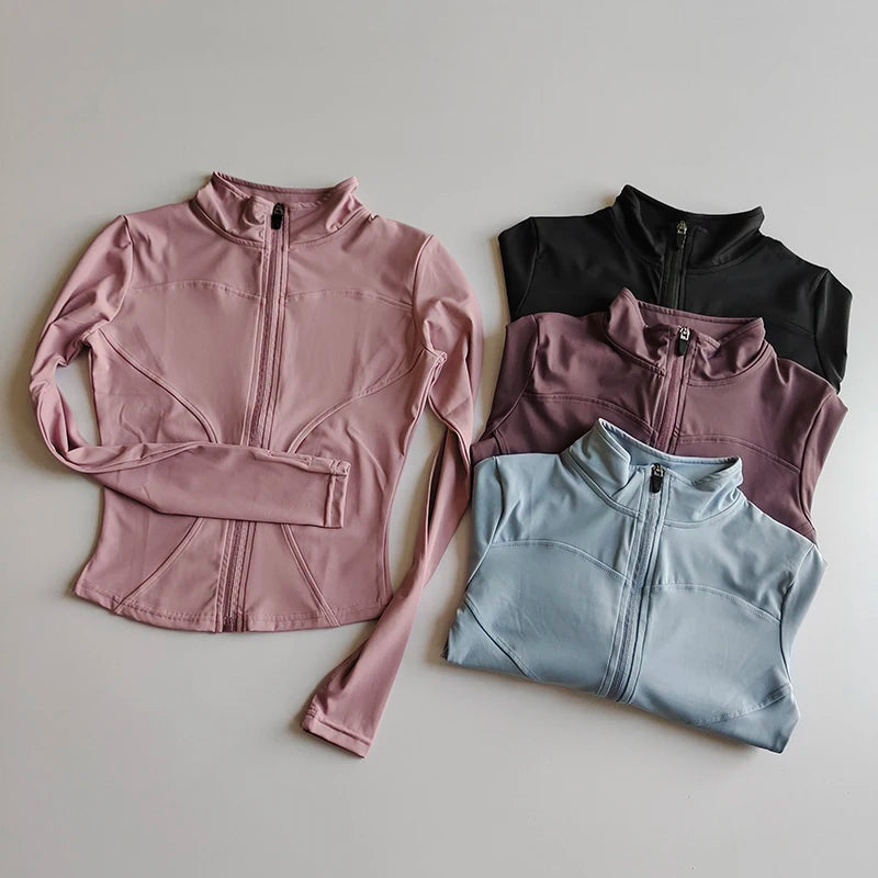 Women’s Slim Long-Sleeve Yoga Jacket – Quick-Dry Fitness Top with Zipper
