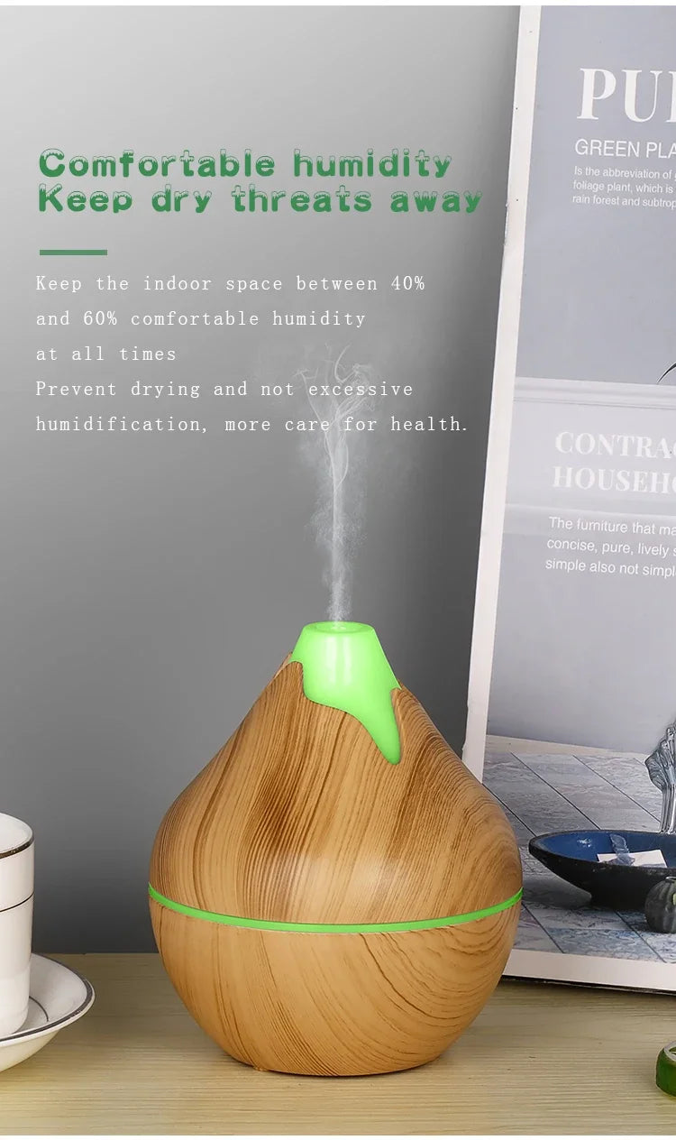 350ml USB Wood Aroma Diffuser – Ultrasonic Humidifier with LED Light