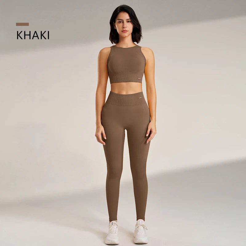 Women’s Two-Piece Yoga Set – High-Waisted Leggings & Seamless Top