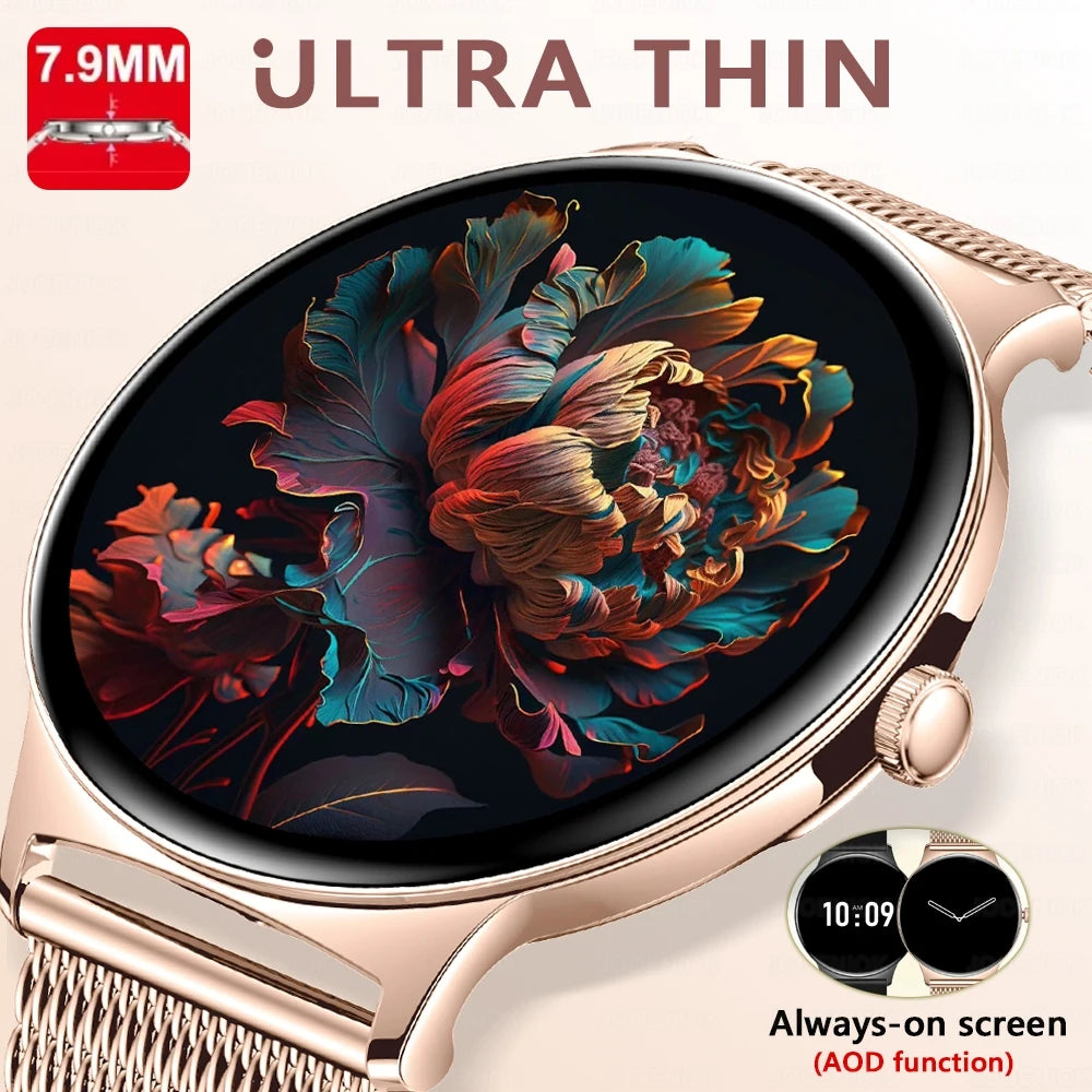 Ultra-Slim AMOLED Smartwatch – Heart Rate & BT Calling for Women