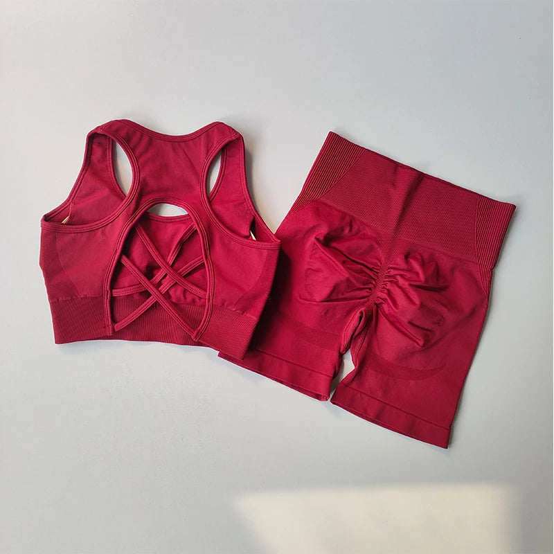 Women’s 2-Piece Seamless Yoga Set – Sport Bra & High-Waist Shorts