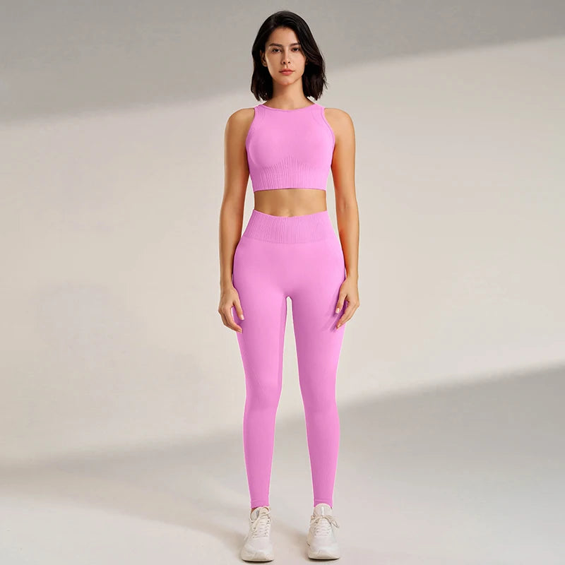 Women’s Two-Piece Yoga Set – High-Waisted Leggings & Seamless Top