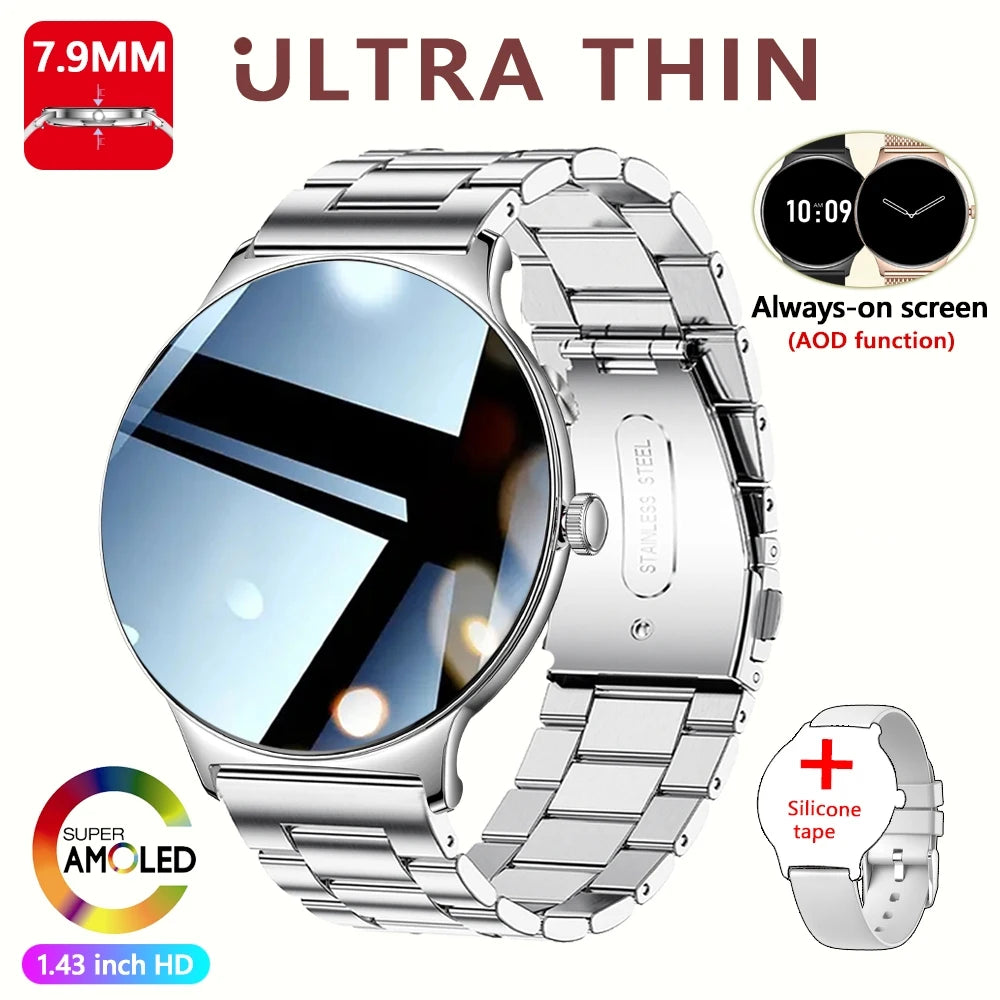 Ultra-Slim AMOLED Smartwatch – Heart Rate & BT Calling for Women