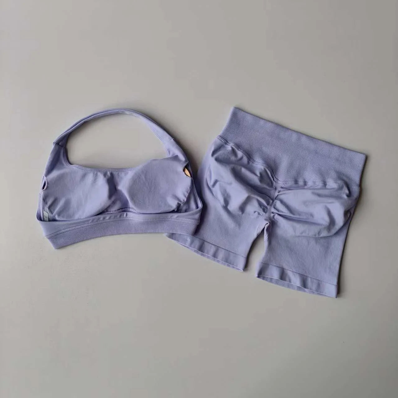 Women’s 2-Piece Yoga Set – Halter Sports Bra & Matching Shorts