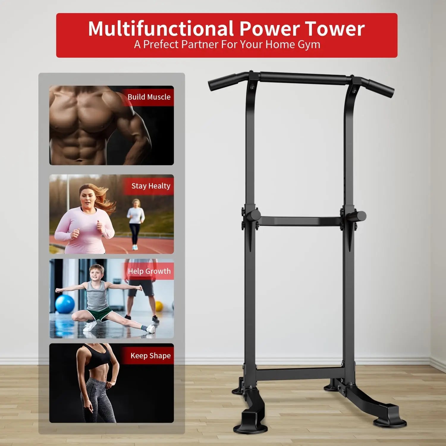 Adjustable Power Tower – Pull-Up & Dip Station for Home Gym