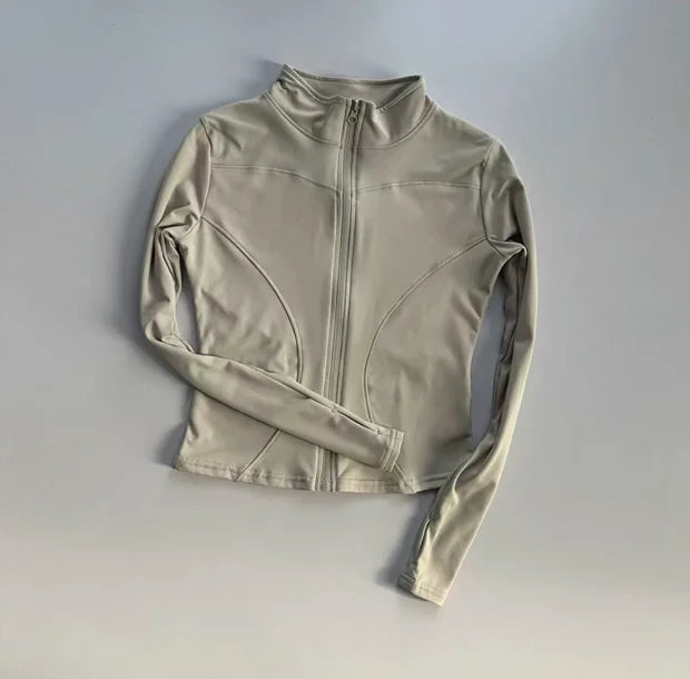 Women’s Slim Long-Sleeve Yoga Jacket – Quick-Dry Fitness Top with Zipper