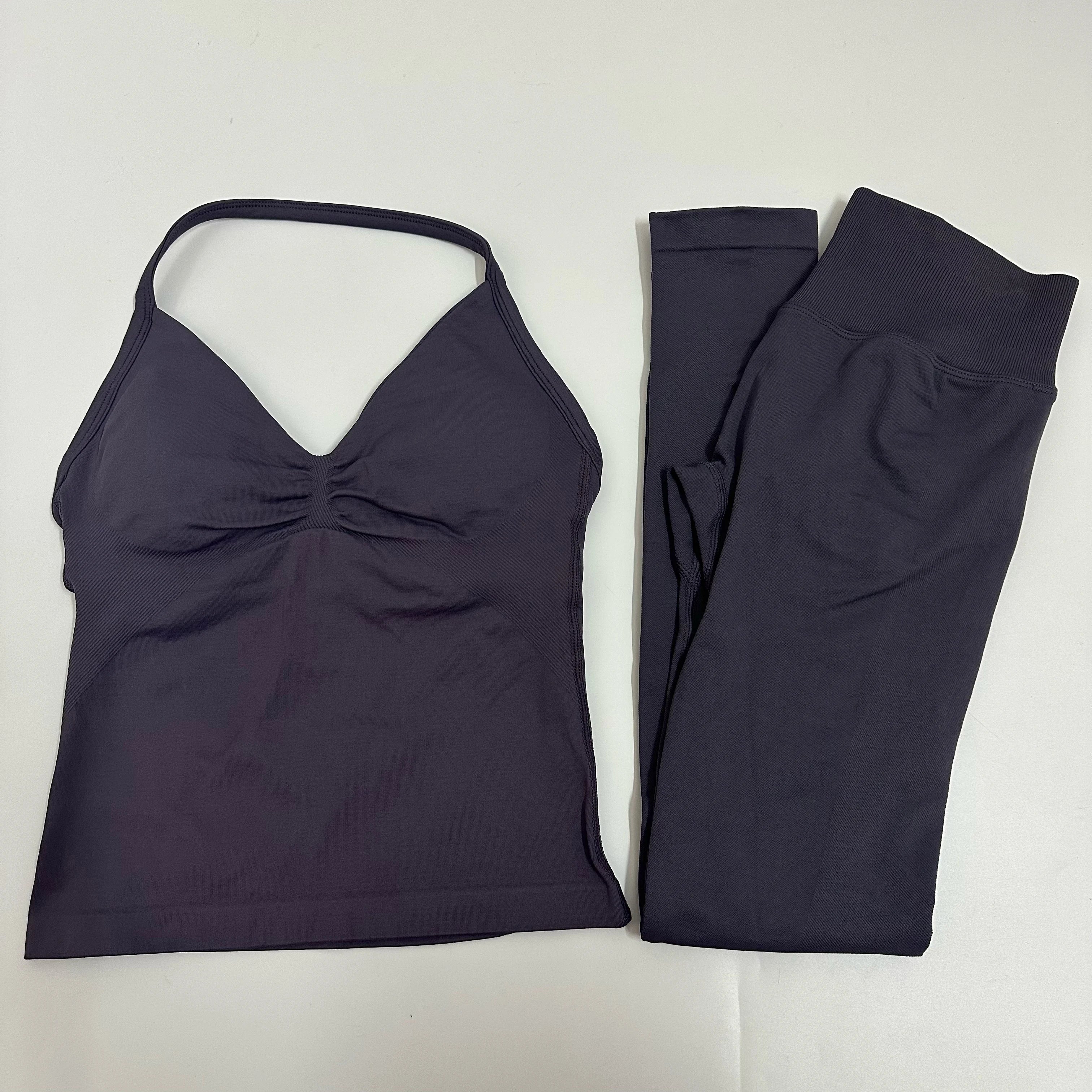 Women’s 2-Piece Yoga Set – High-Waist Leggings & Backless Tank Top