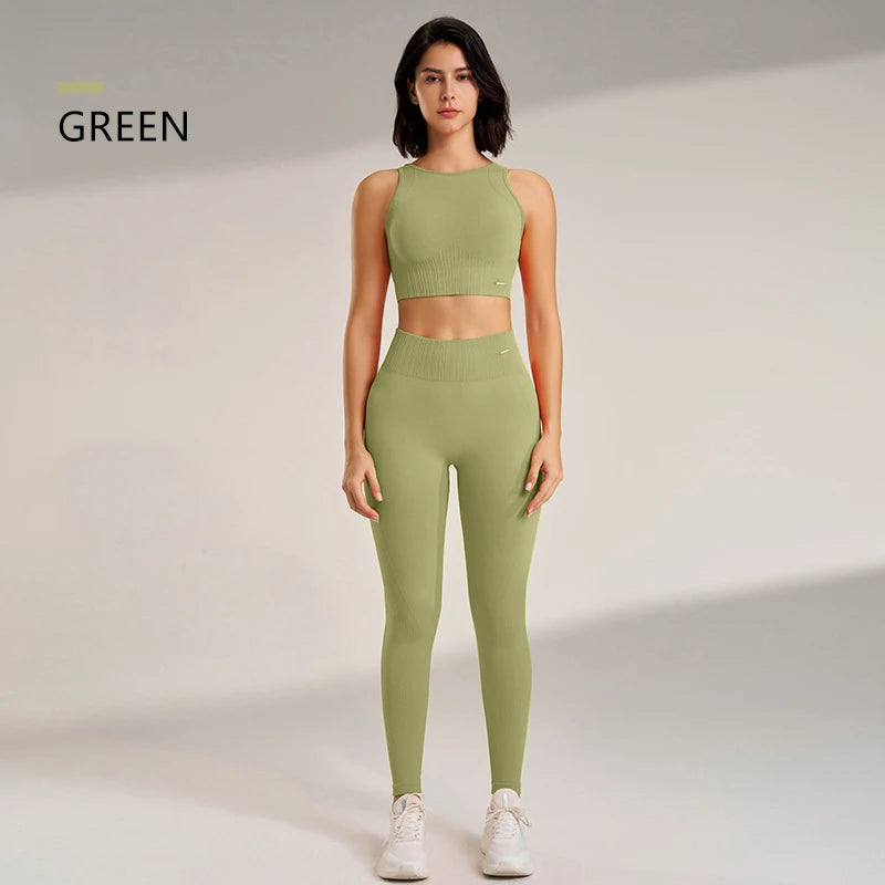 Women’s Two-Piece Yoga Set – High-Waisted Leggings & Seamless Top