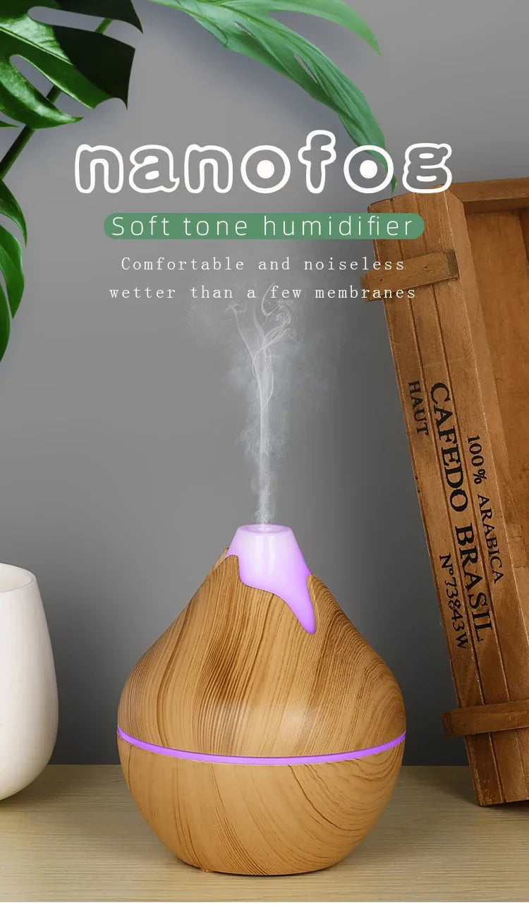 350ml USB Wood Aroma Diffuser – Ultrasonic Humidifier with LED Light