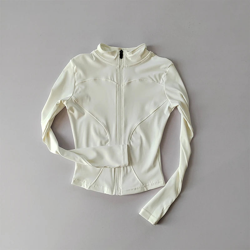 Women’s Slim Long-Sleeve Yoga Jacket – Quick-Dry Fitness Top with Zipper