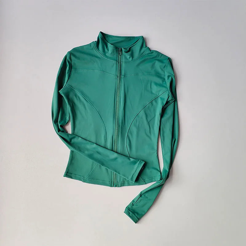 Women’s Slim Long-Sleeve Yoga Jacket – Quick-Dry Fitness Top with Zipper