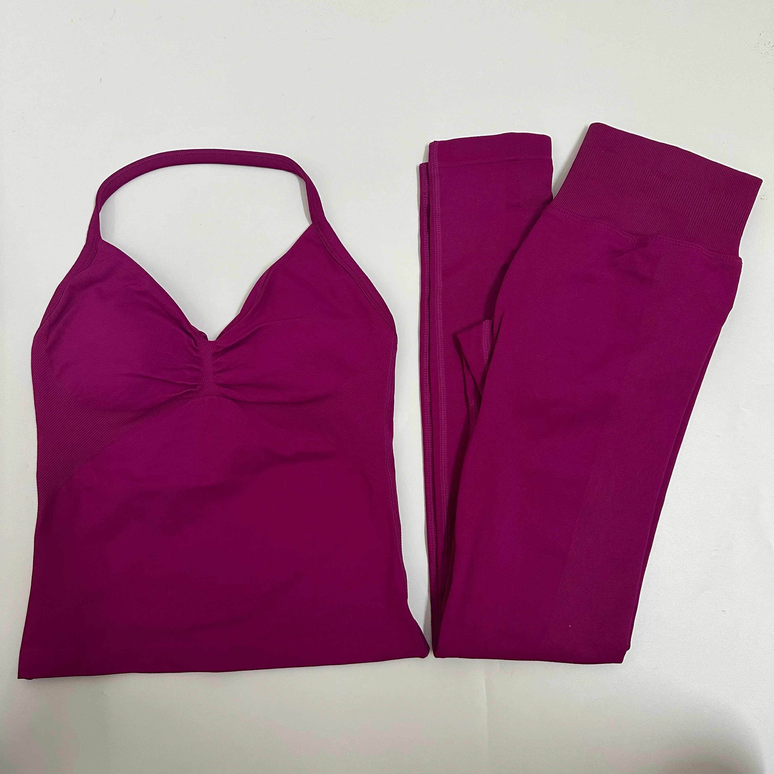 Women’s 2-Piece Yoga Set – High-Waist Leggings & Backless Tank Top