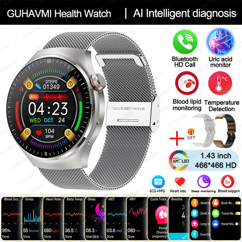 Nursing-Grade Health Smartwatch – Blood Oxygen, ECG, & Body Metrics