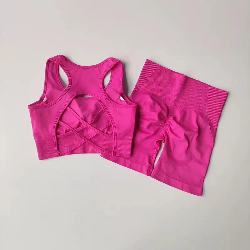 Women’s 2-Piece Seamless Yoga Set – Sport Bra & High-Waist Shorts