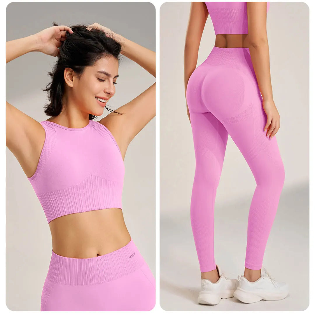 Women’s Two-Piece Yoga Set – High-Waisted Leggings & Seamless Top
