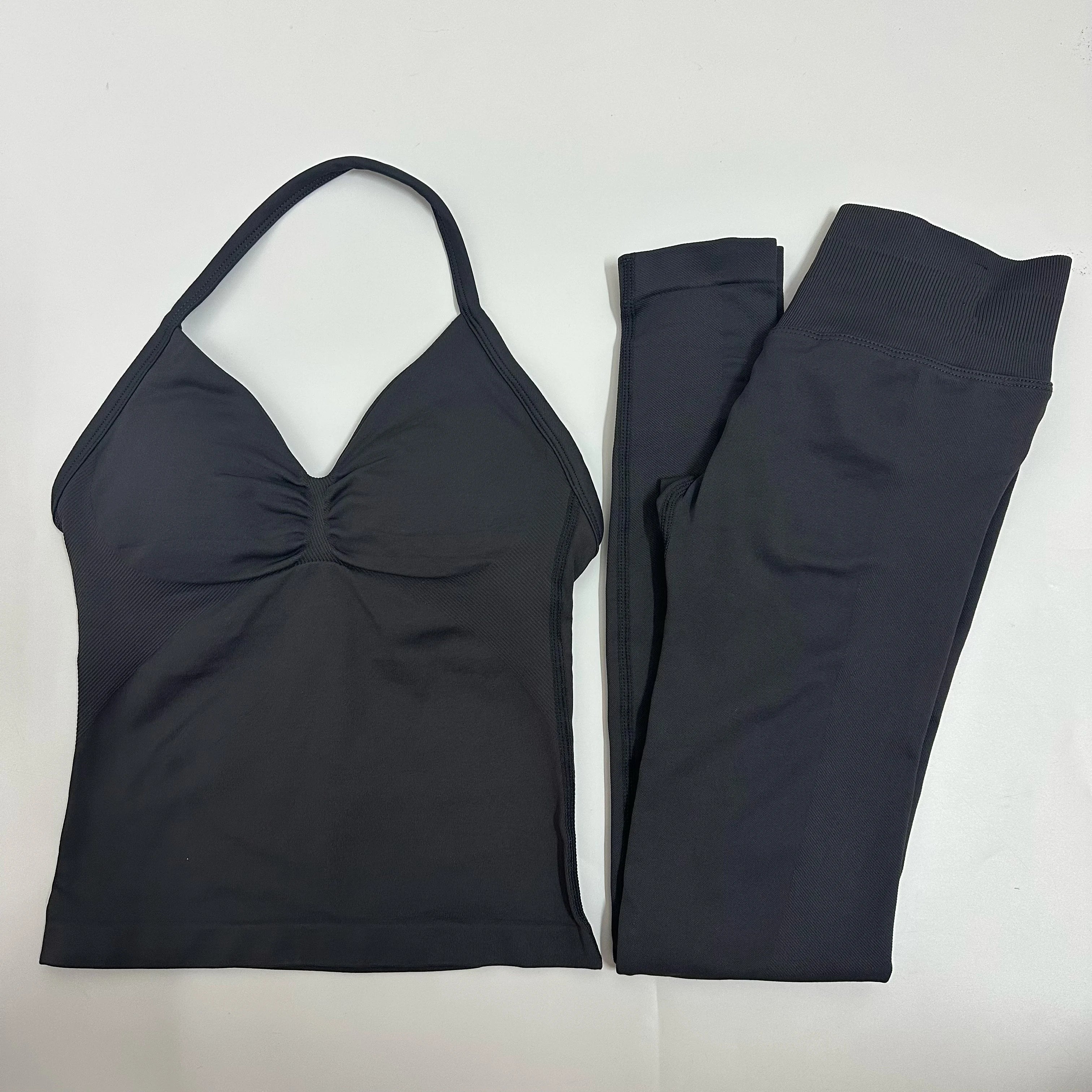Women’s 2-Piece Yoga Set – High-Waist Leggings & Backless Tank Top