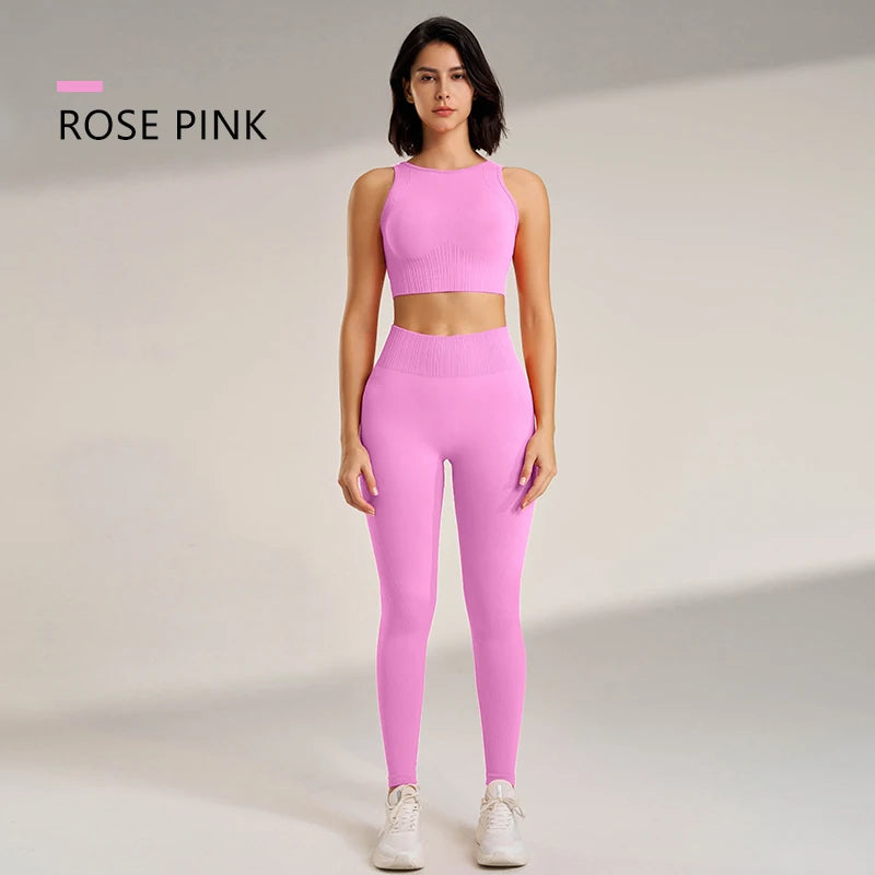 Women’s Two-Piece Yoga Set – High-Waisted Leggings & Seamless Top