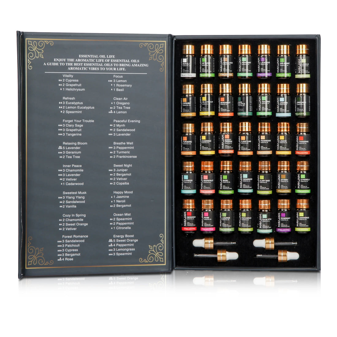 MAYJAM 35pcs Essential Oils Set – Diffuser, Candle & Air Freshener
