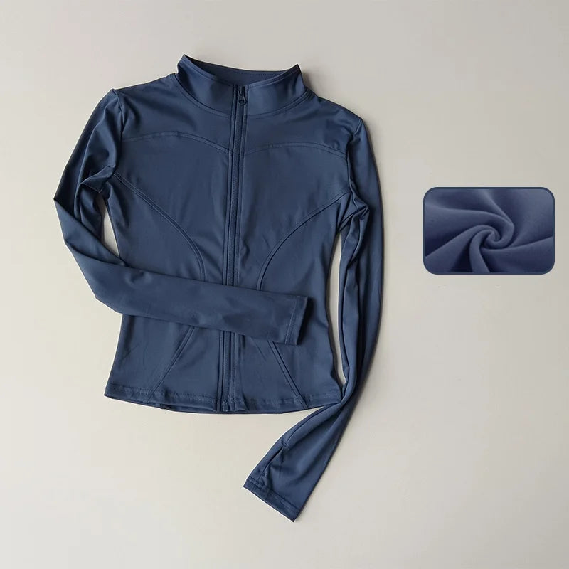 Women’s Slim Long-Sleeve Yoga Jacket – Quick-Dry Fitness Top with Zipper