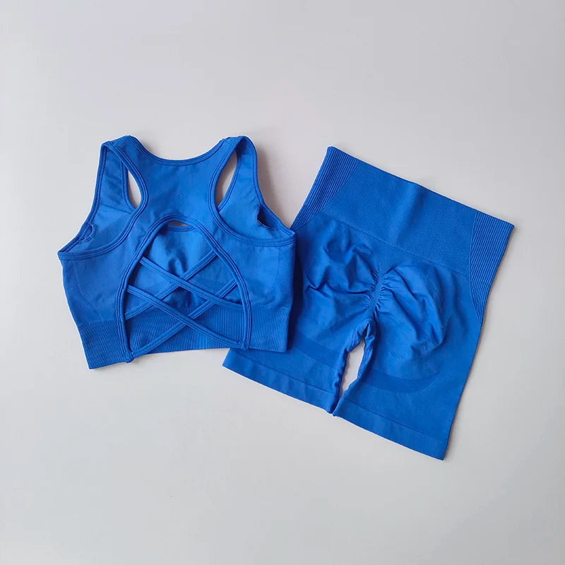 Women’s 2-Piece Seamless Yoga Set – Sport Bra & High-Waist Shorts