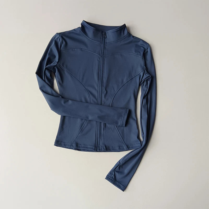 Women’s Slim Long-Sleeve Yoga Jacket – Quick-Dry Fitness Top with Zipper