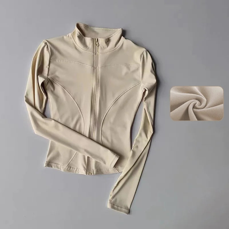 Women’s Slim Long-Sleeve Yoga Jacket – Quick-Dry Fitness Top with Zipper