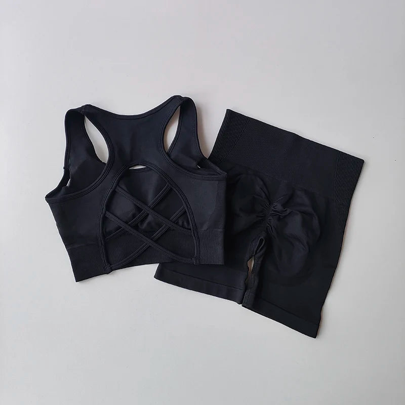 Women’s 2-Piece Seamless Yoga Set – Sport Bra & High-Waist Shorts