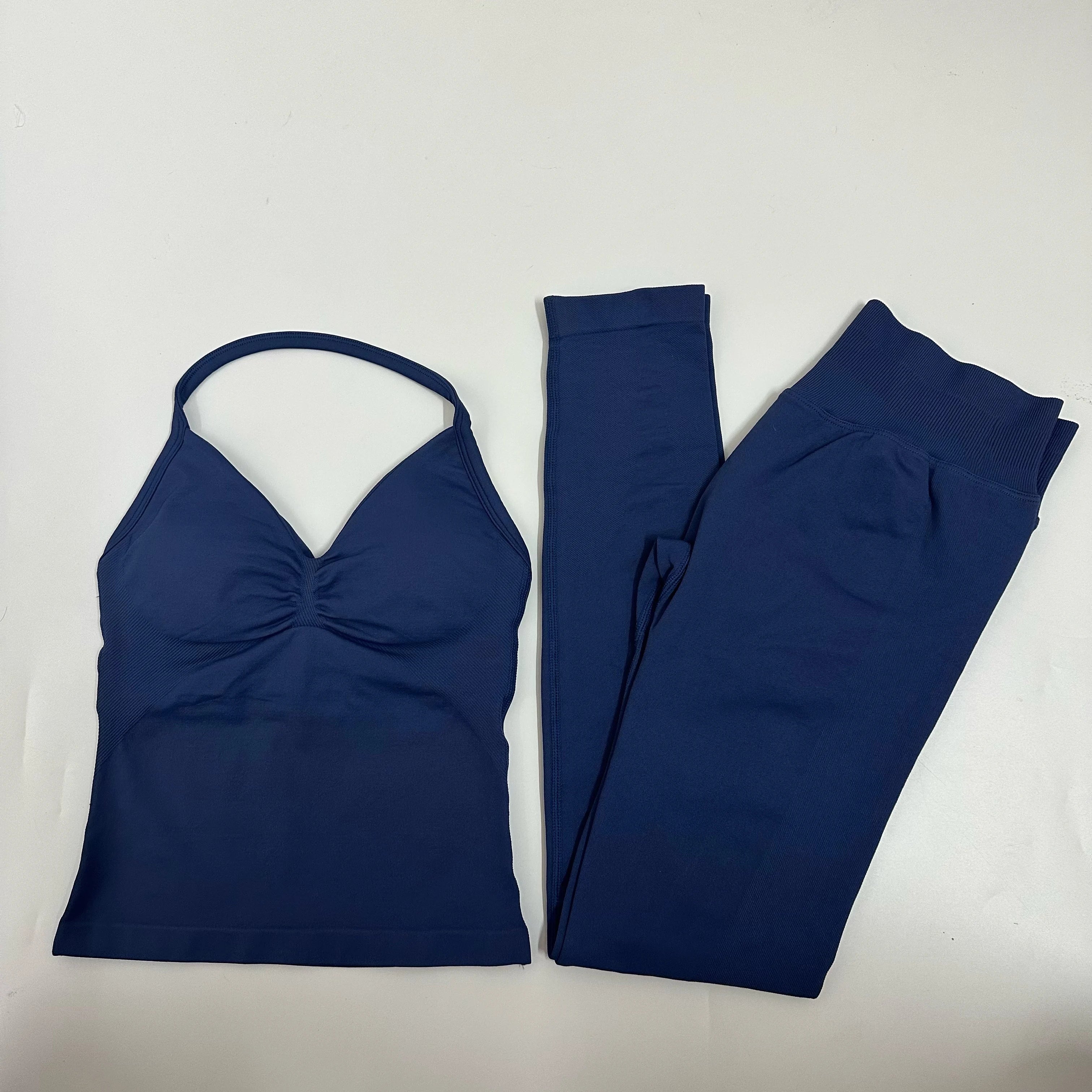 Women’s 2-Piece Yoga Set – High-Waist Leggings & Backless Tank Top