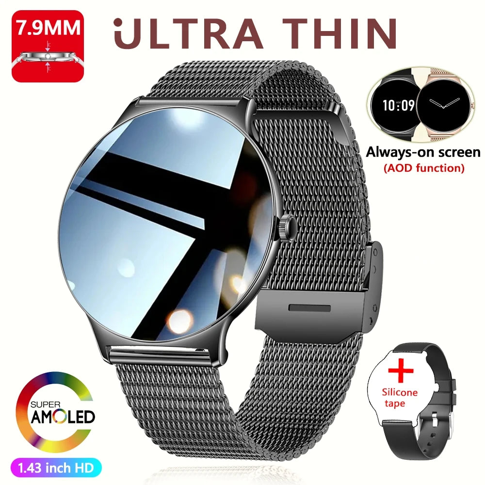 Ultra-Slim AMOLED Smartwatch – Heart Rate & BT Calling for Women