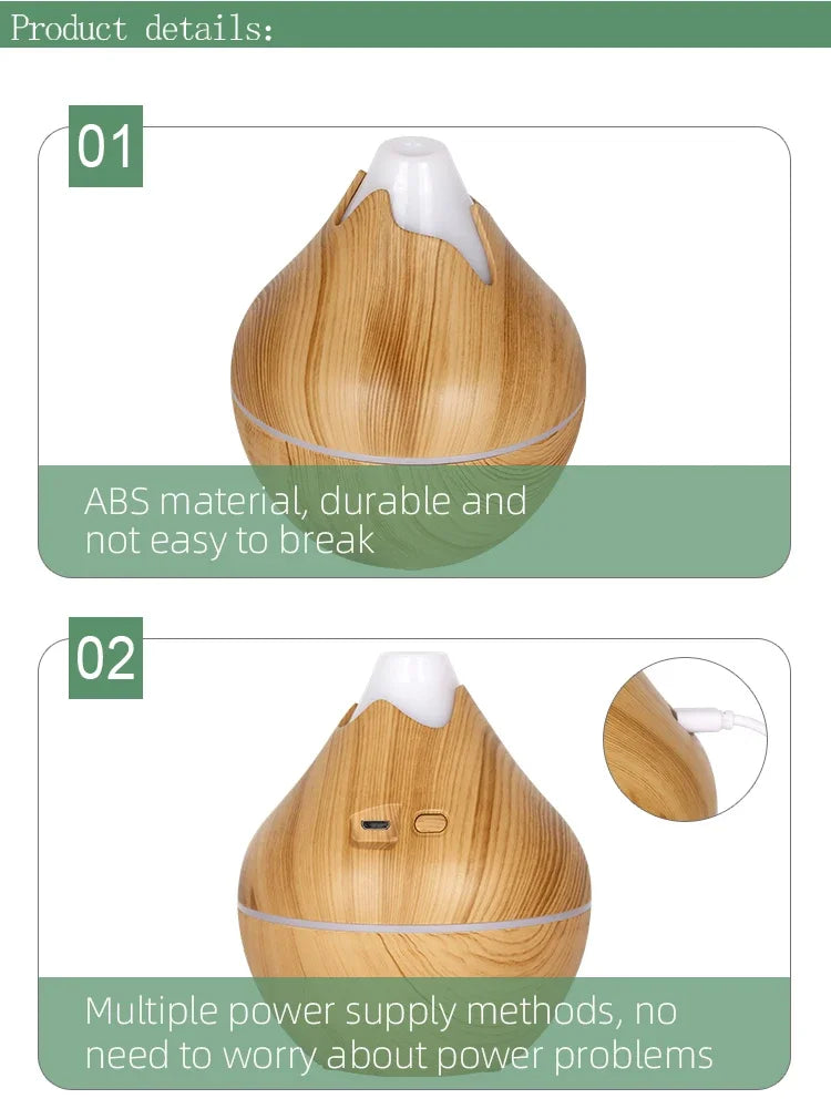 350ml USB Wood Aroma Diffuser – Ultrasonic Humidifier with LED Light
