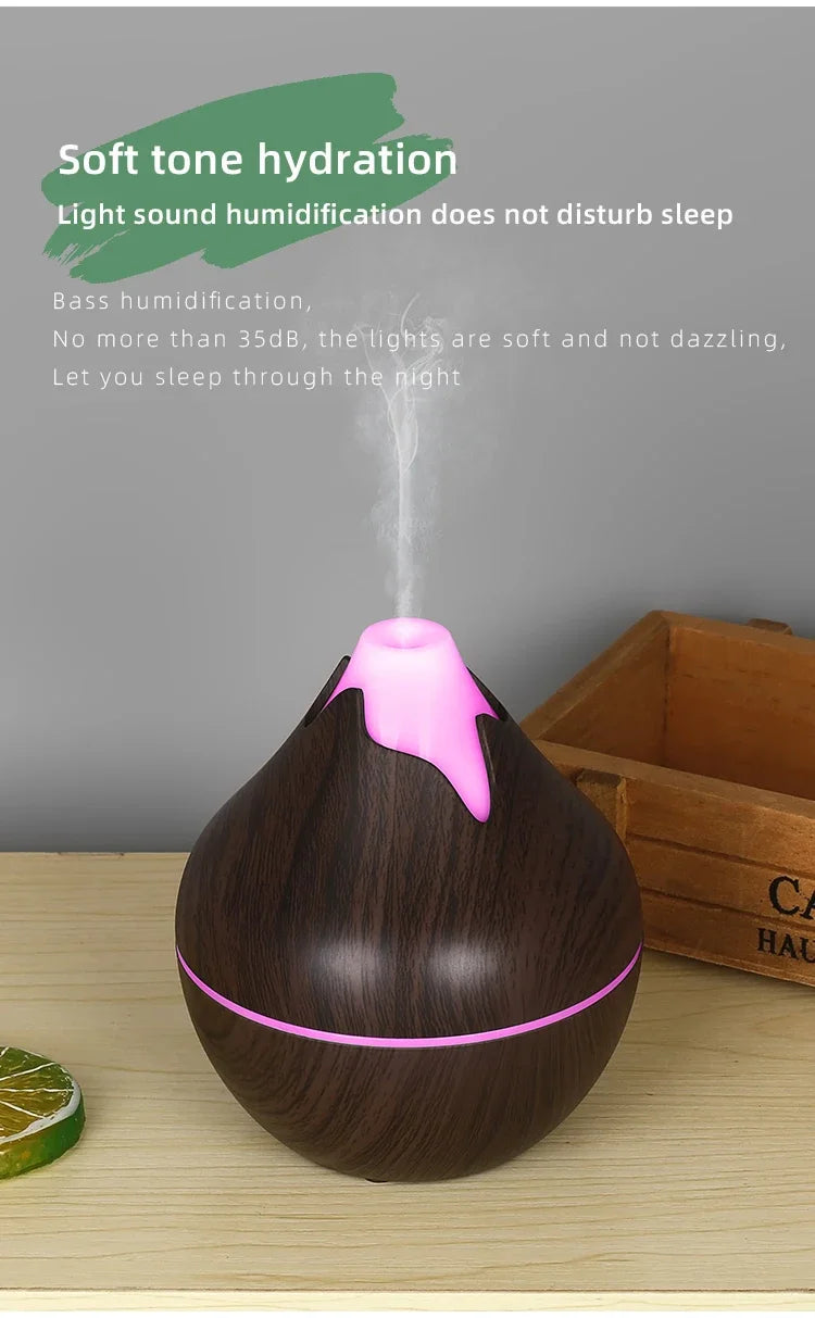 350ml USB Wood Aroma Diffuser – Ultrasonic Humidifier with LED Light