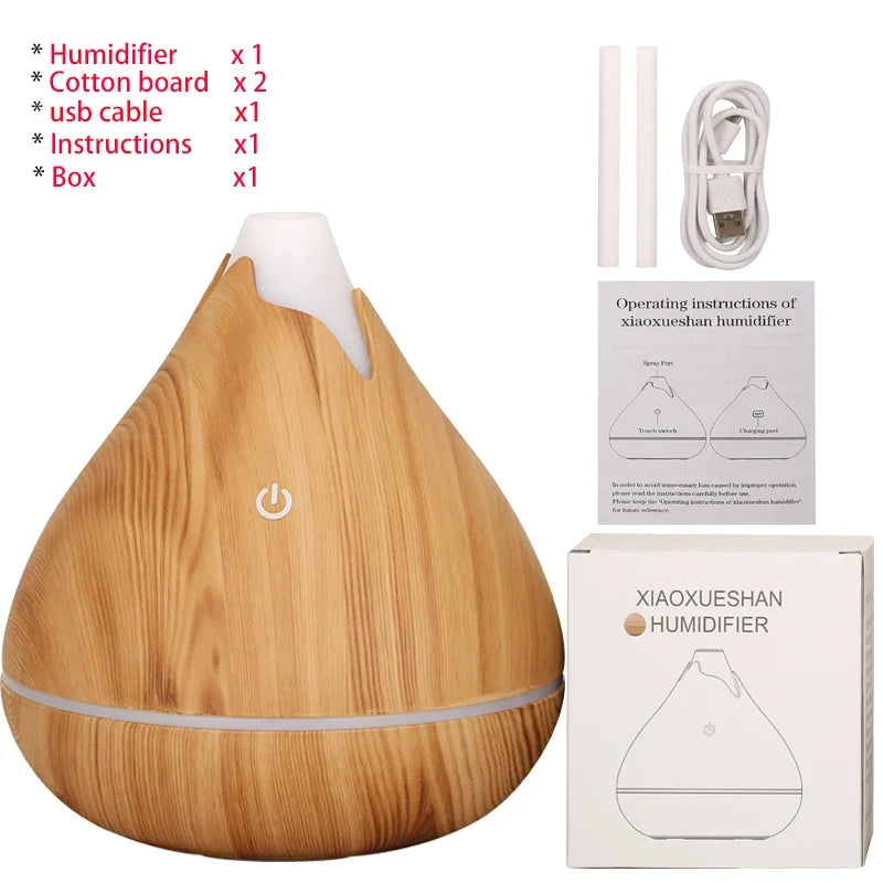 350ml USB Wood Aroma Diffuser – Ultrasonic Humidifier with LED Light