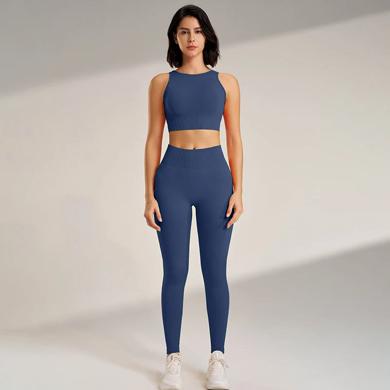 Women’s Two-Piece Yoga Set – High-Waisted Leggings & Seamless Top