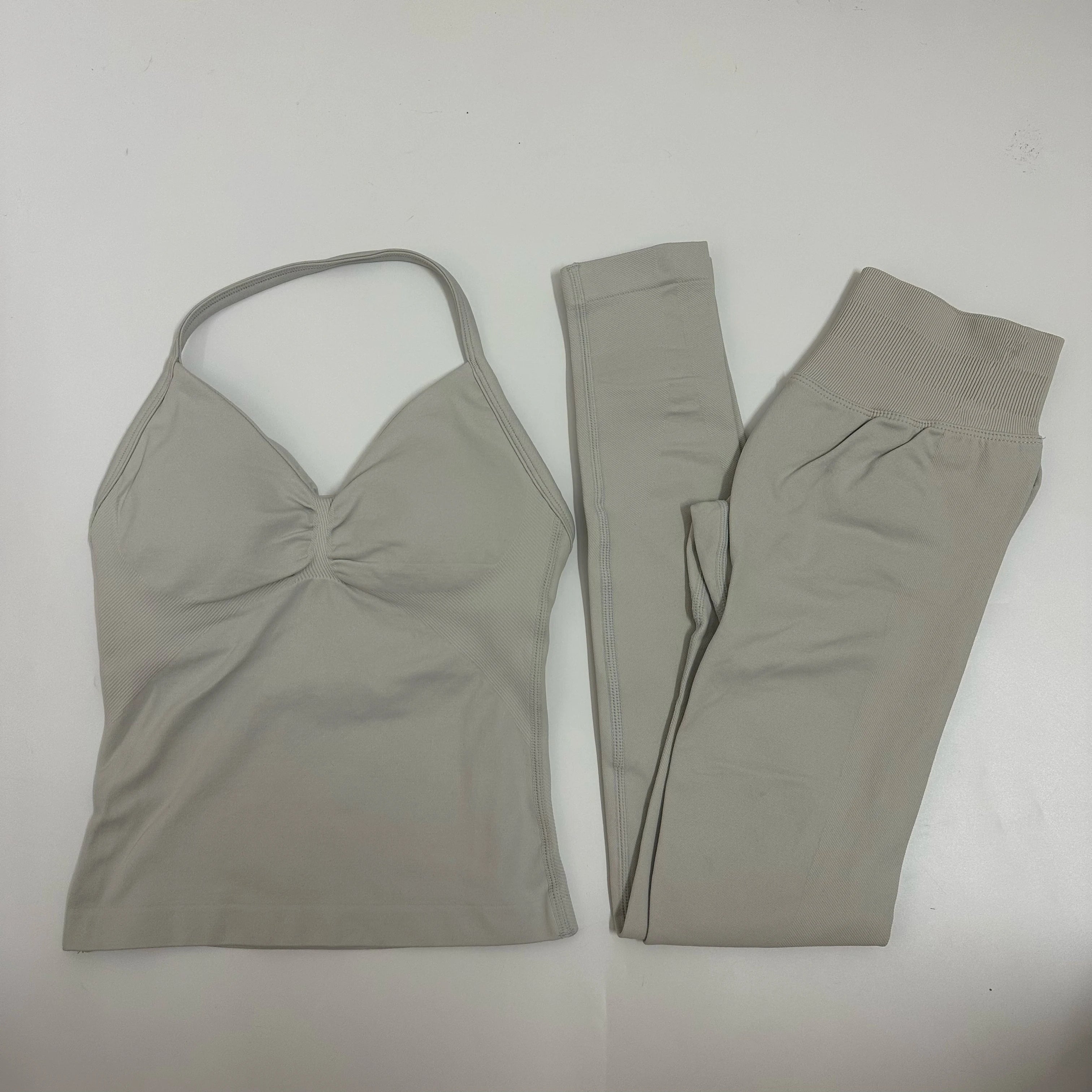 Women’s 2-Piece Yoga Set – High-Waist Leggings & Backless Tank Top