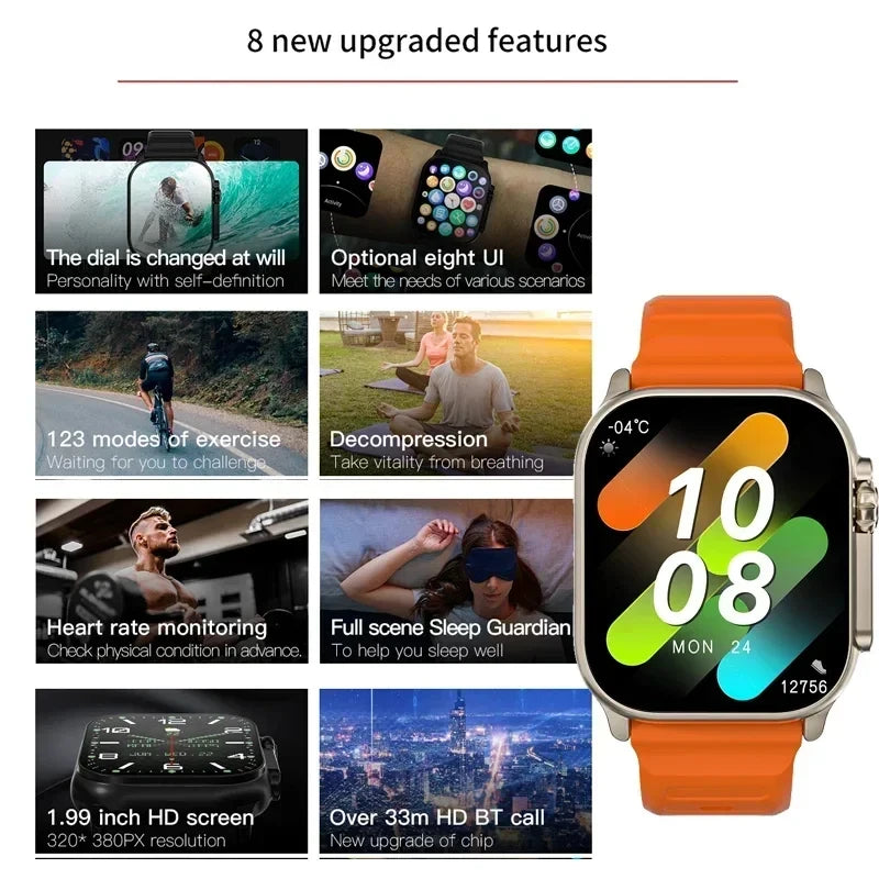 LAXASFIT T800 U2 Smartwatch – Bluetooth, Music, Fitness & Wireless Charging