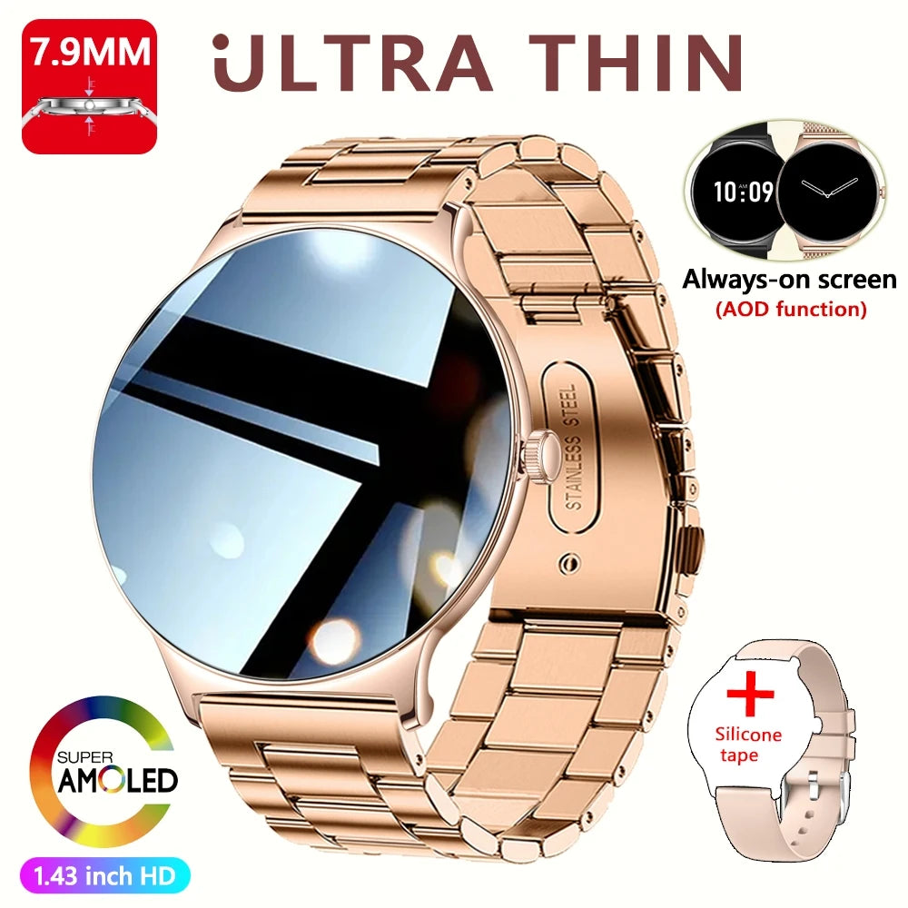 Ultra-Slim AMOLED Smartwatch – Heart Rate & BT Calling for Women