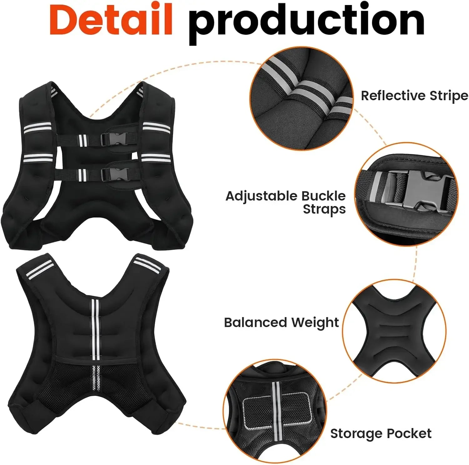 30LB ADJUSTABLE WEIGHT VEST (6-30lb for Men & Women) w/ REFLECTIVE Stripe - Train, Run, Burn Fat!