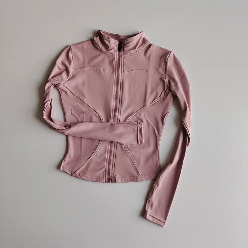 Women’s Slim Long-Sleeve Yoga Jacket – Quick-Dry Fitness Top with Zipper