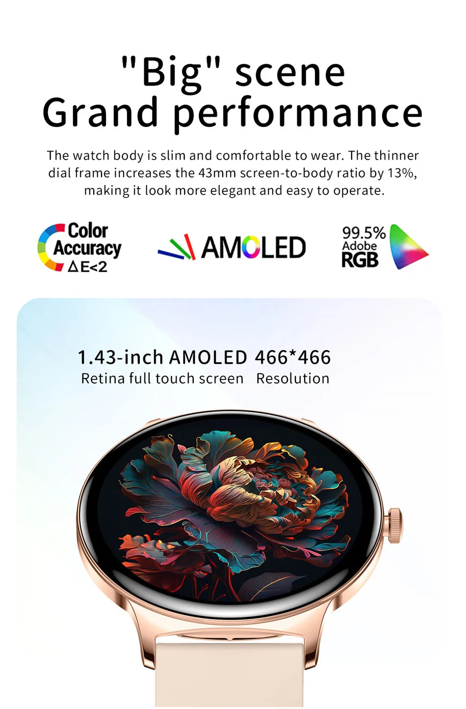 Ultra-Slim AMOLED Smartwatch – Heart Rate & BT Calling for Women