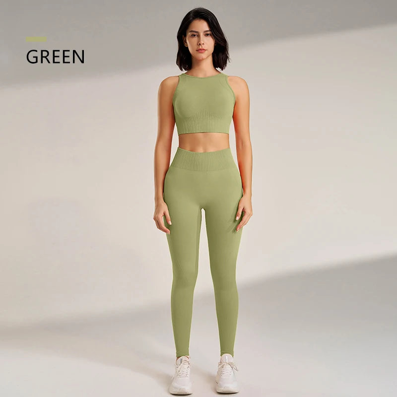 Women’s Two-Piece Yoga Set – High-Waisted Leggings & Seamless Top