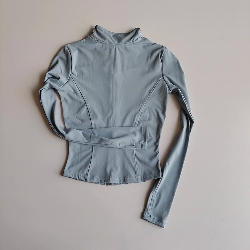 Women’s Slim Long-Sleeve Yoga Jacket – Quick-Dry Fitness Top with Zipper