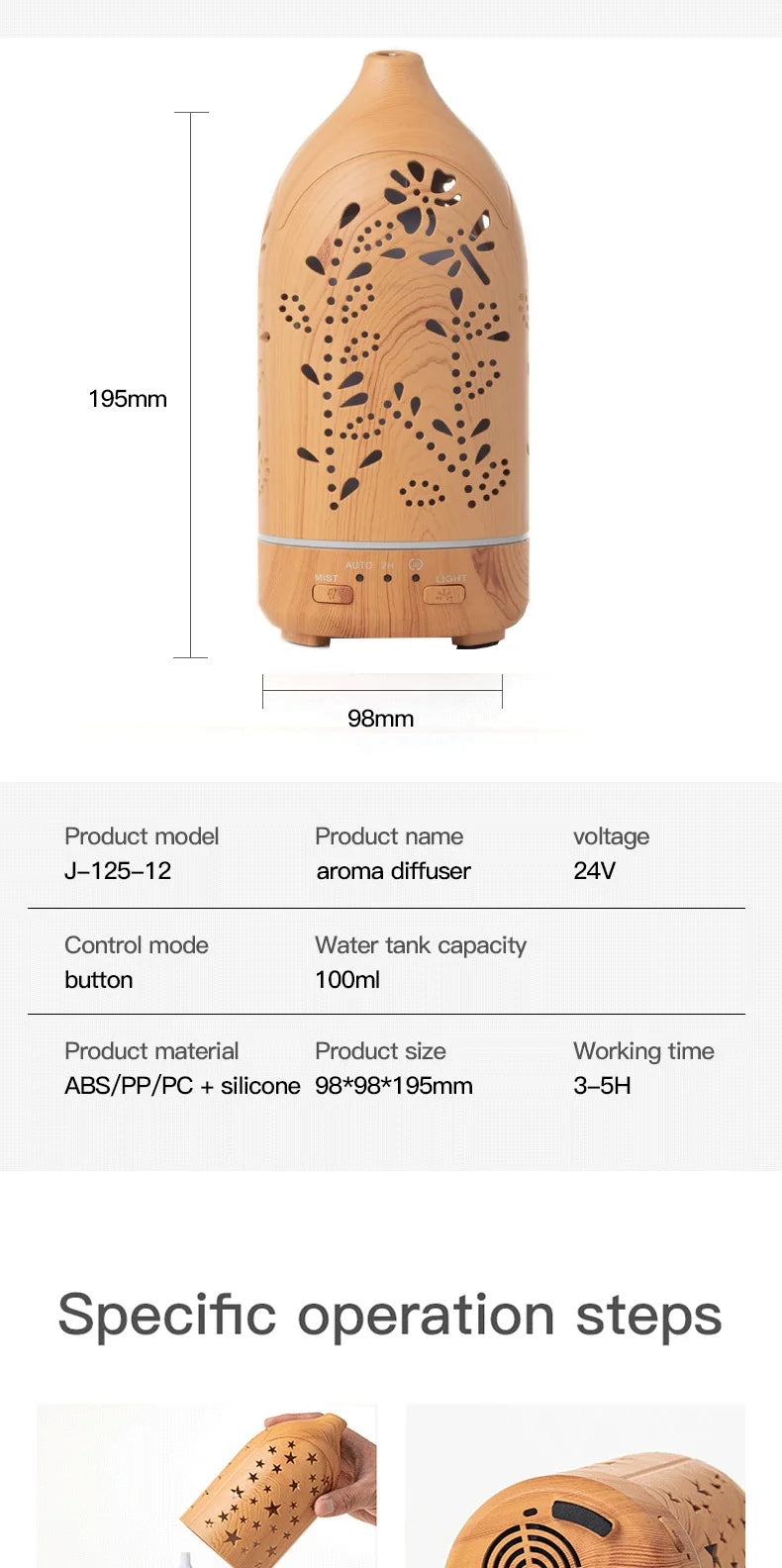 100ml Ultrasonic Essential Oil Diffuser – LED Lights & Adjustable Mist