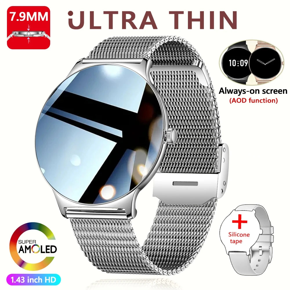 Ultra-Slim AMOLED Smartwatch – Heart Rate & BT Calling for Women