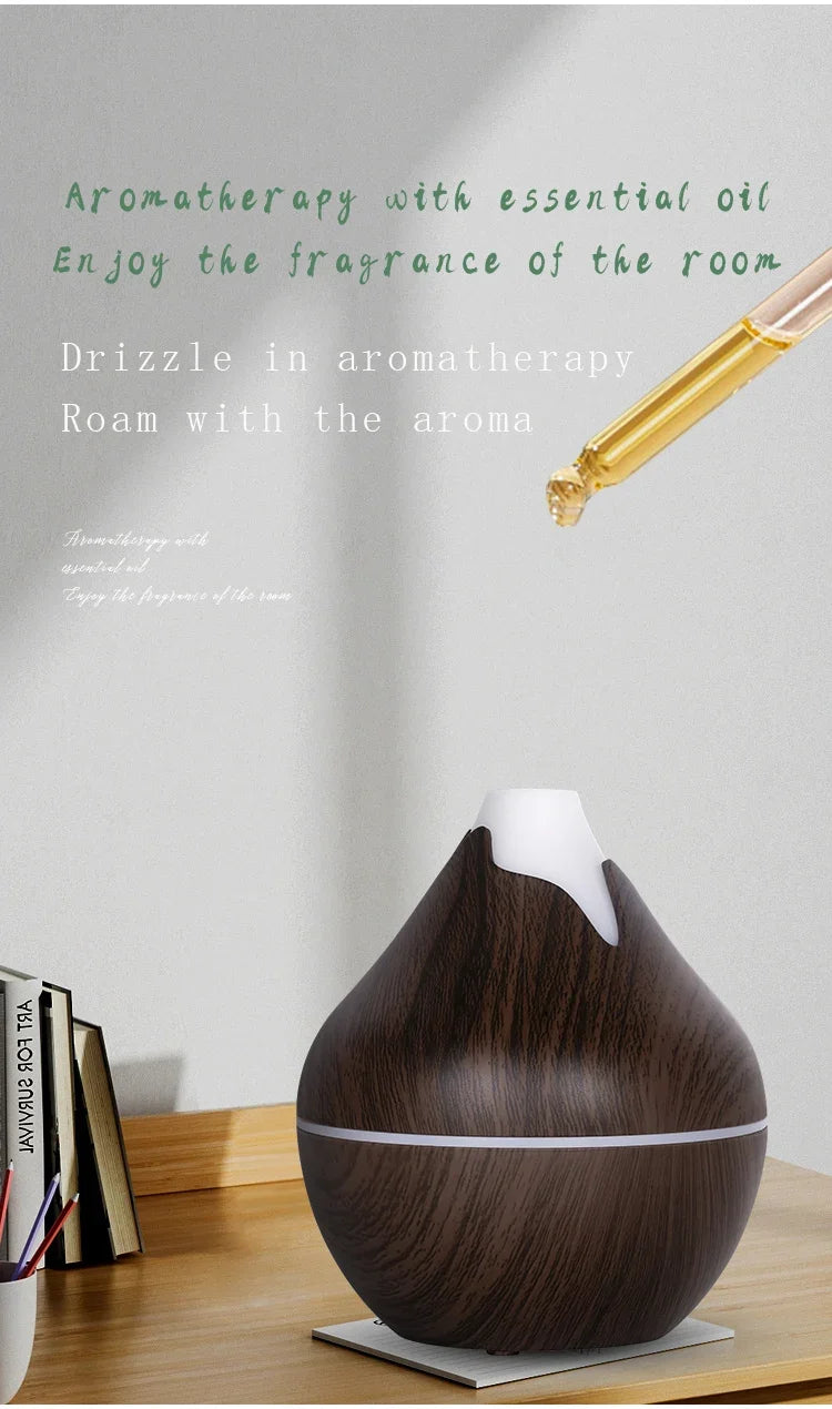 350ml USB Wood Aroma Diffuser – Ultrasonic Humidifier with LED Light